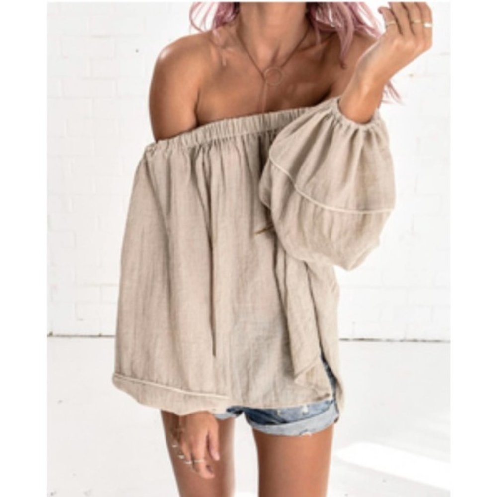 One Teaspoon Oakwood Sugar Off-the-Shoulder Peasant Blouse | Size M - Picture 3 of 8